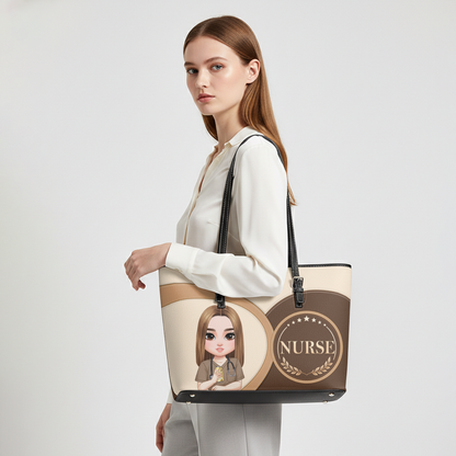 Classic Nurse Vibe - Personalized Custom Nurse Leather Tote Bag