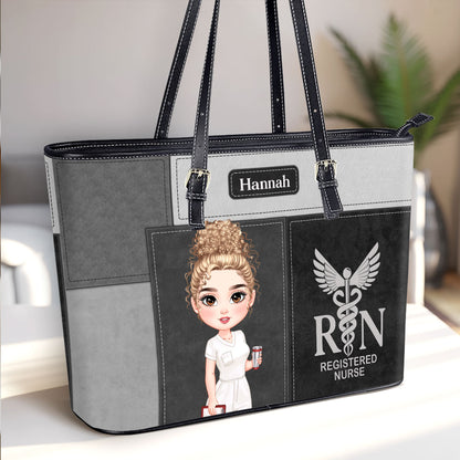 Nurse Patchwork Style - Personalized Custom Nurse Leather Tote Bag