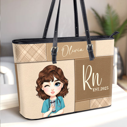 Nurse Est 2025 - Personalized Custom Nurse Leather Tote Bag