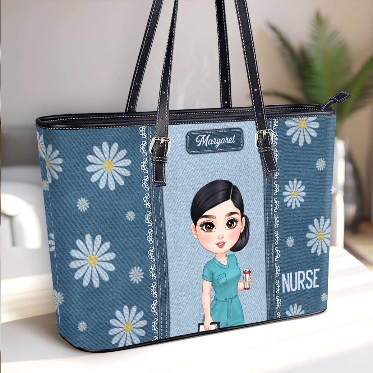 Daisy Nurse - Personalized Custom Nurse Leather Tote Bag