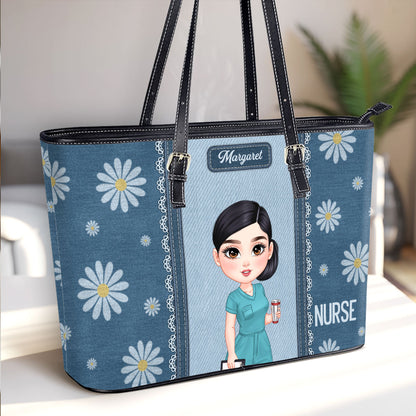 Daisy Nurse - Personalized Custom Nurse Leather Tote Bag