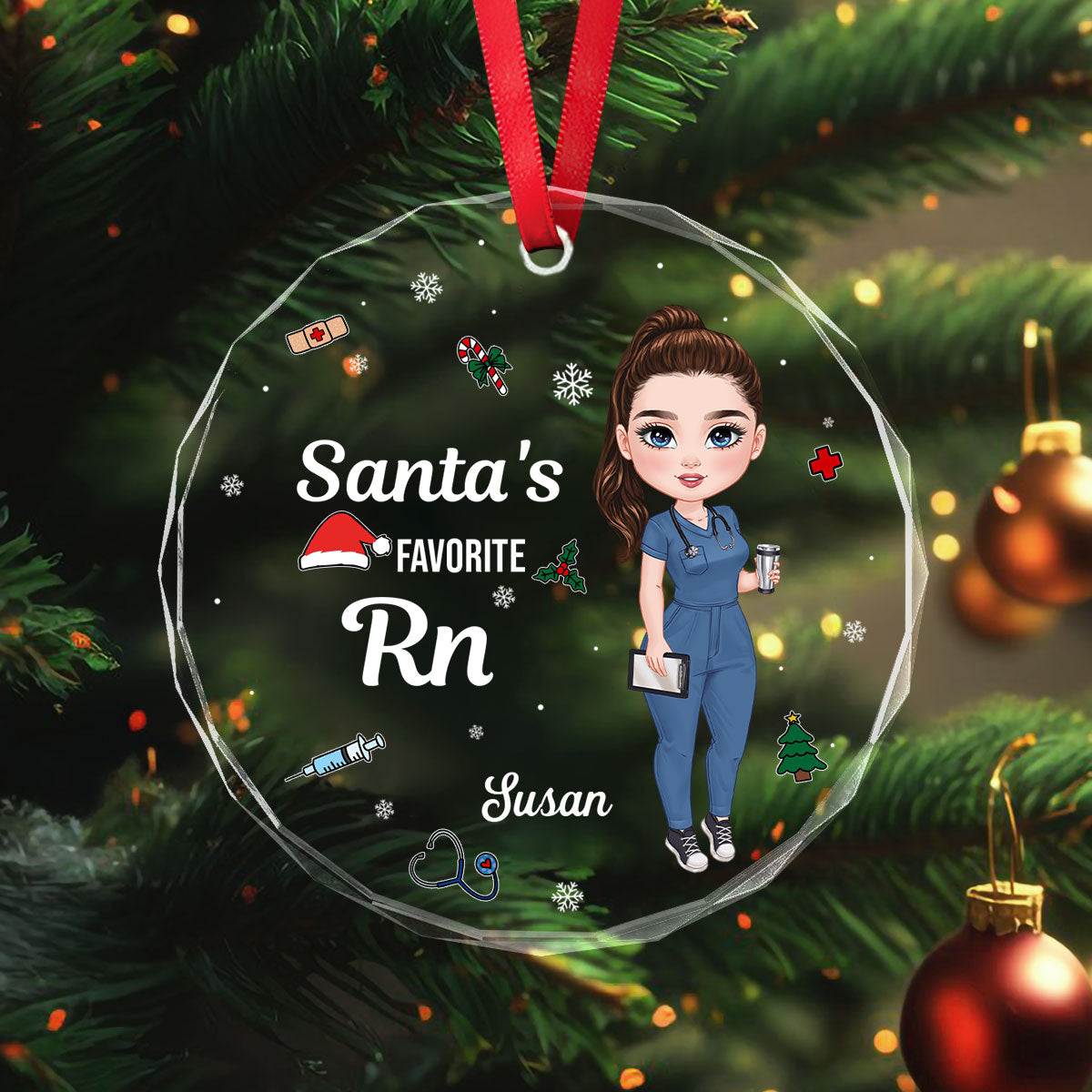 Santa's Favorite Nurse - Personalized Nurse Circle Glass Ornament