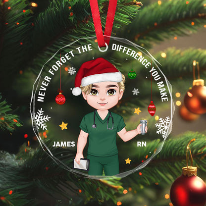 Nurse Makes Difference - Personalized Nurse Circle Glass Ornament