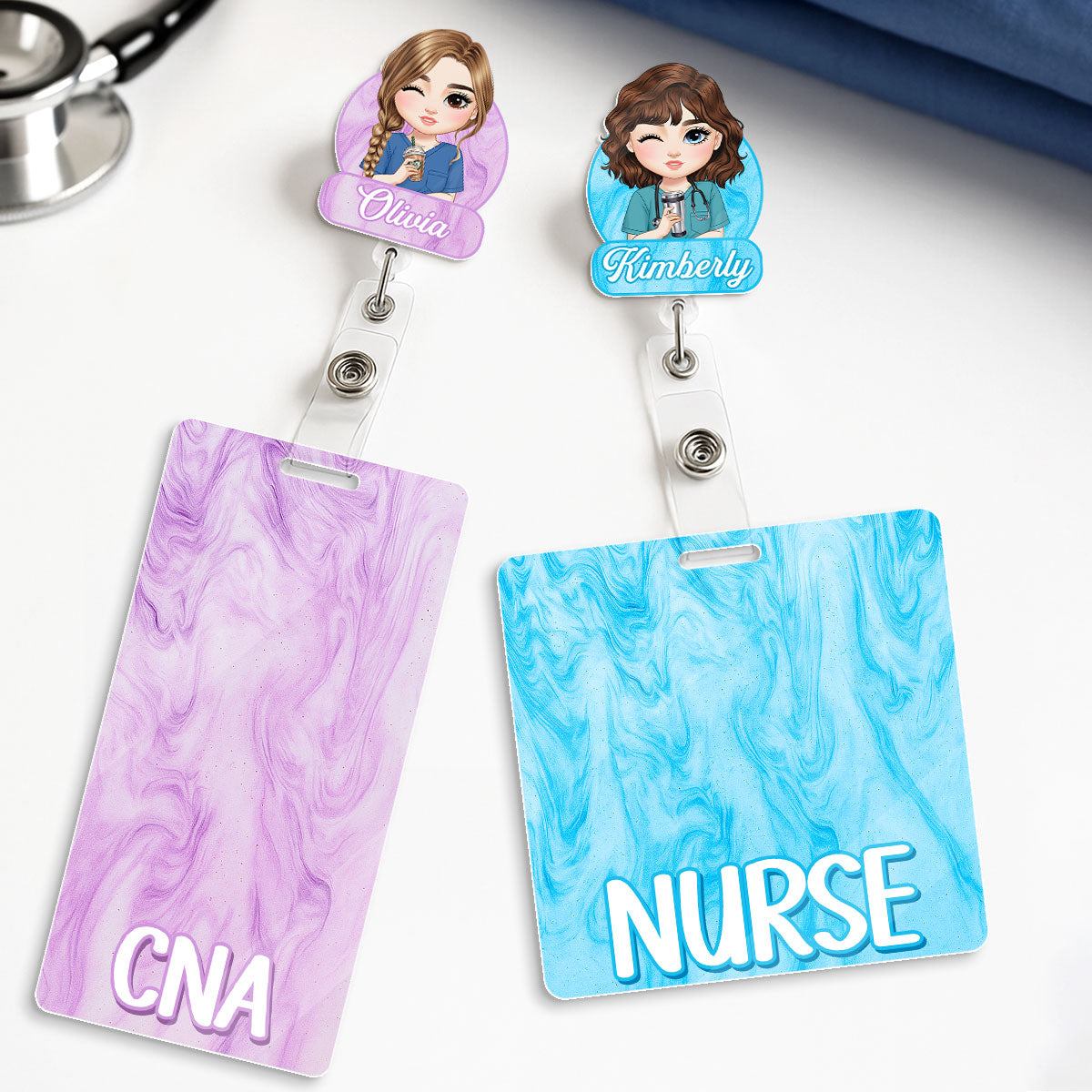 Marble Style Nurse - Personalized Nurse Badge Reel & Buddy Set