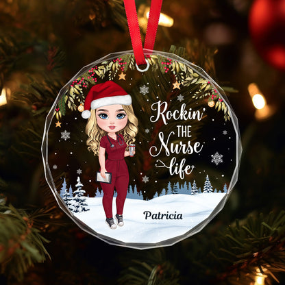 Rockin' The Life - Personalized Nurse Circle Glass Ornament