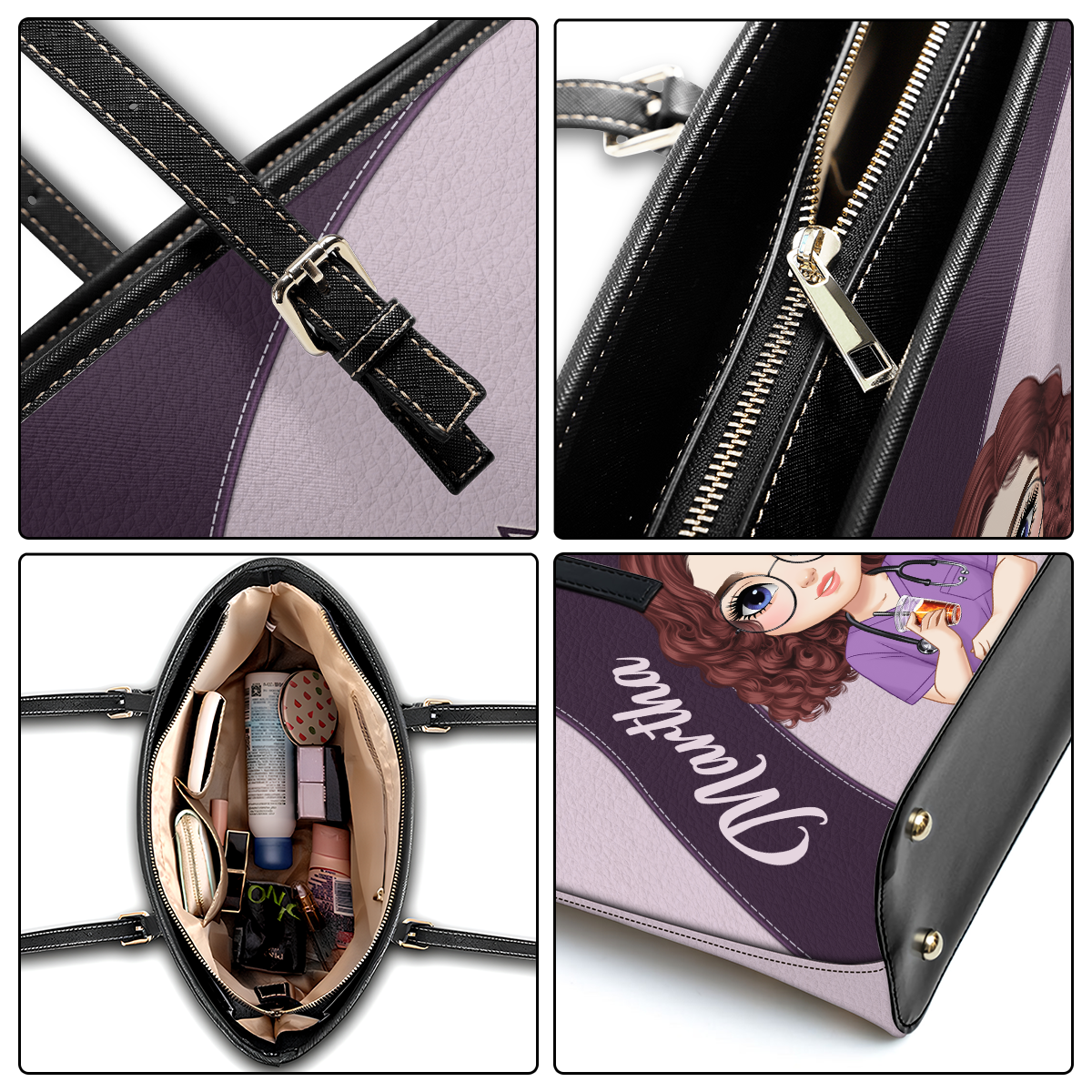 Charming Nurse - Personalized Custom Nurse Leather Tote Bag