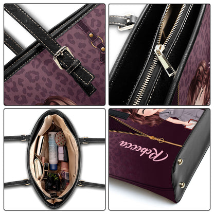 Leopard Print Nurse - Personalized Custom Nurse Leather Tote Bag