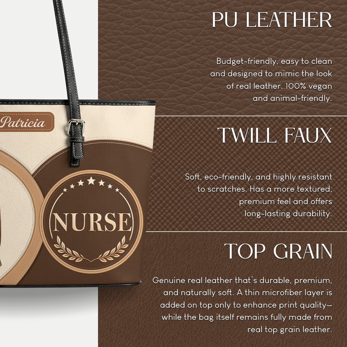 Classic Nurse Vibe - Personalized Custom Nurse Leather Tote Bag