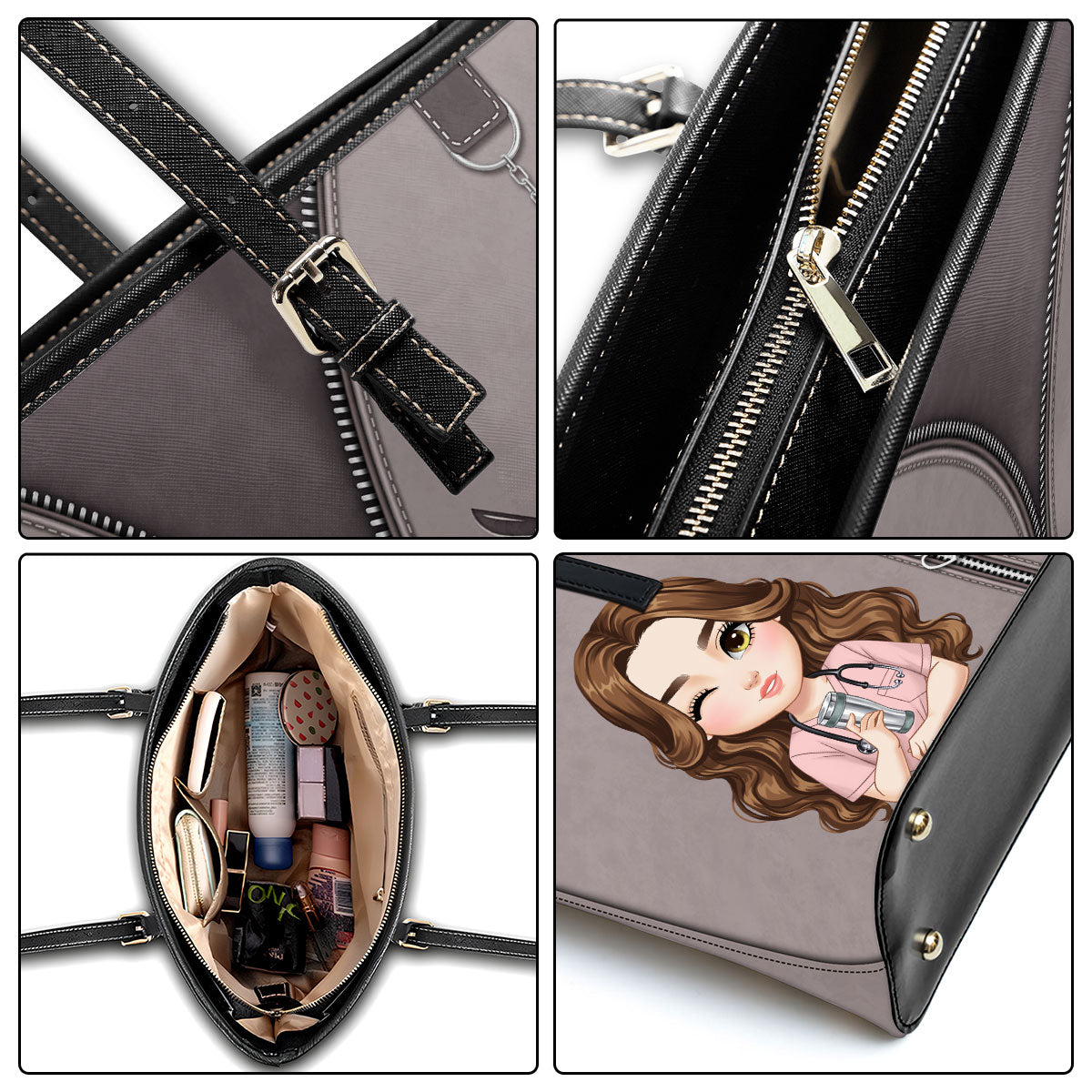 Nurse Neutral Style - Personalized Custom Nurse Leather Tote Bag