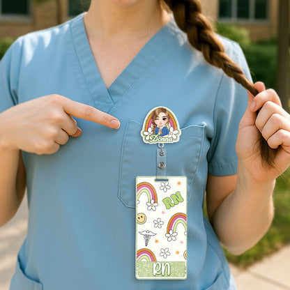 Rainbow Nurse - Personalized Nurse Badge Reel & Buddy Set
