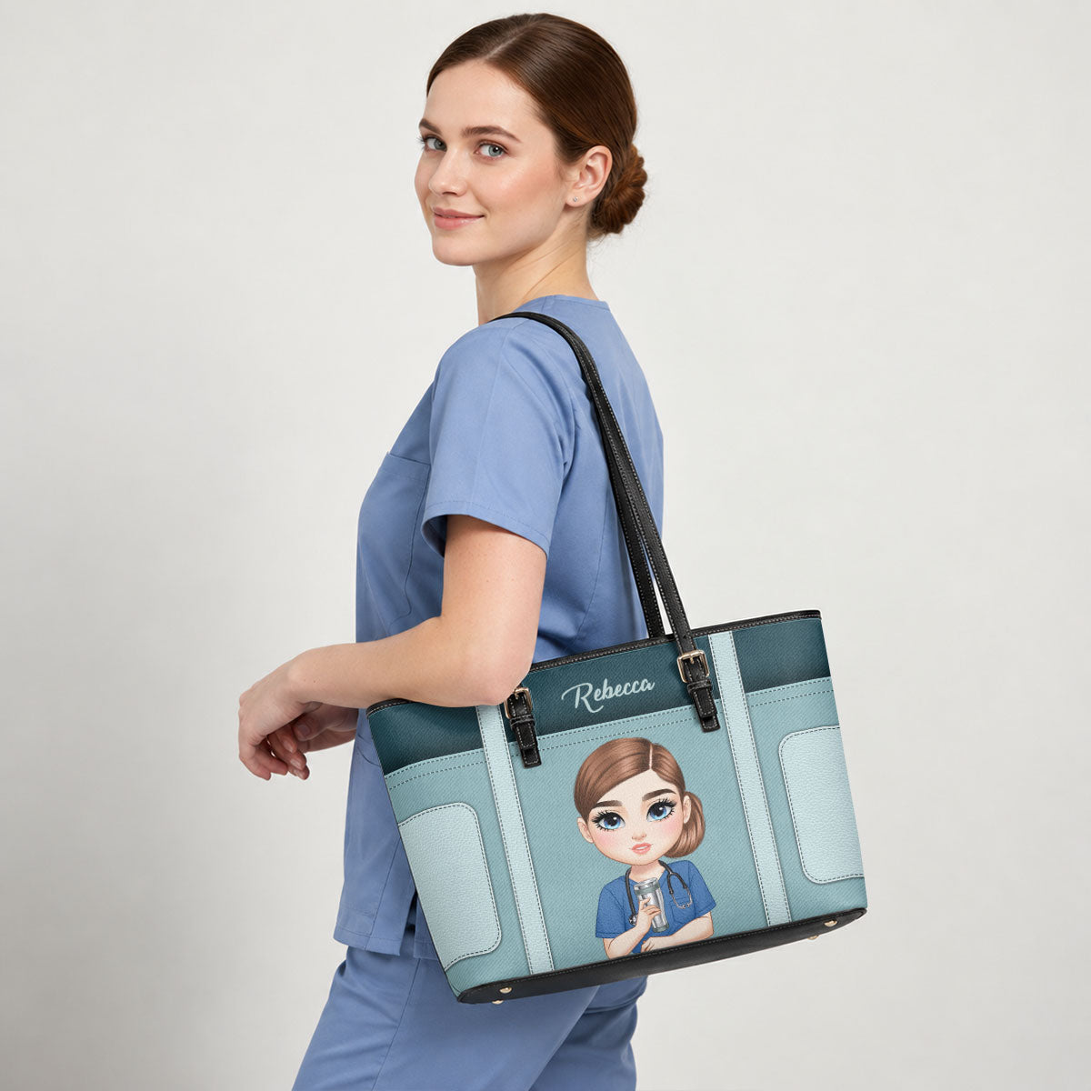 Never Forget The Difference - Personalized 2-Sided Custom Nurse Leather Tote Bag
