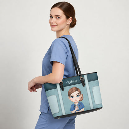 Never Forget The Difference - Personalized 2-Sided Custom Nurse Leather Tote Bag