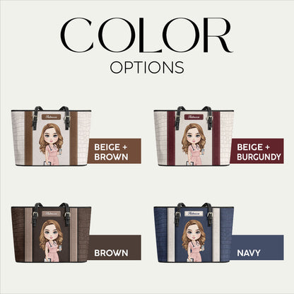Nurse Elegant - Personalized 2-Sided Custom Nurse Leather Tote Bag