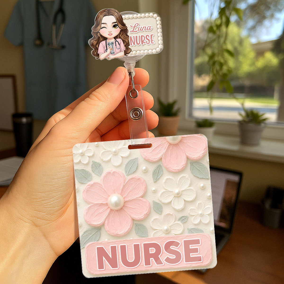 Nursing With Flowers - Personalized Nurse Badge Reel & Buddy Set