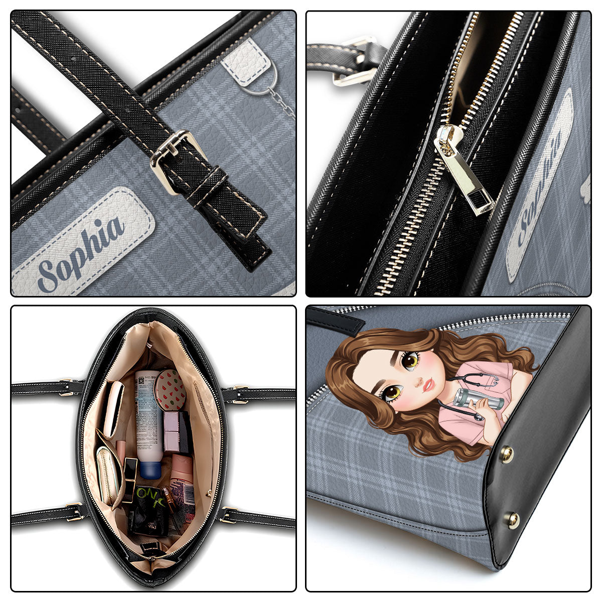 Plaid Gentle Nurse - Personalized Custom Nurse Leather Tote Bag