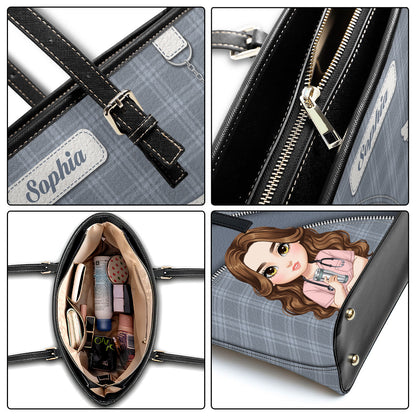Plaid Gentle Nurse - Personalized Custom Nurse Leather Tote Bag