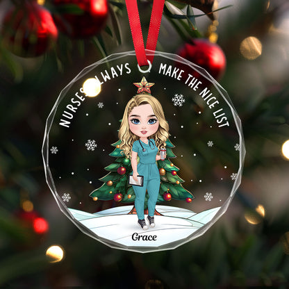 The Nice List - Personalized Nurse Circle Glass Ornament