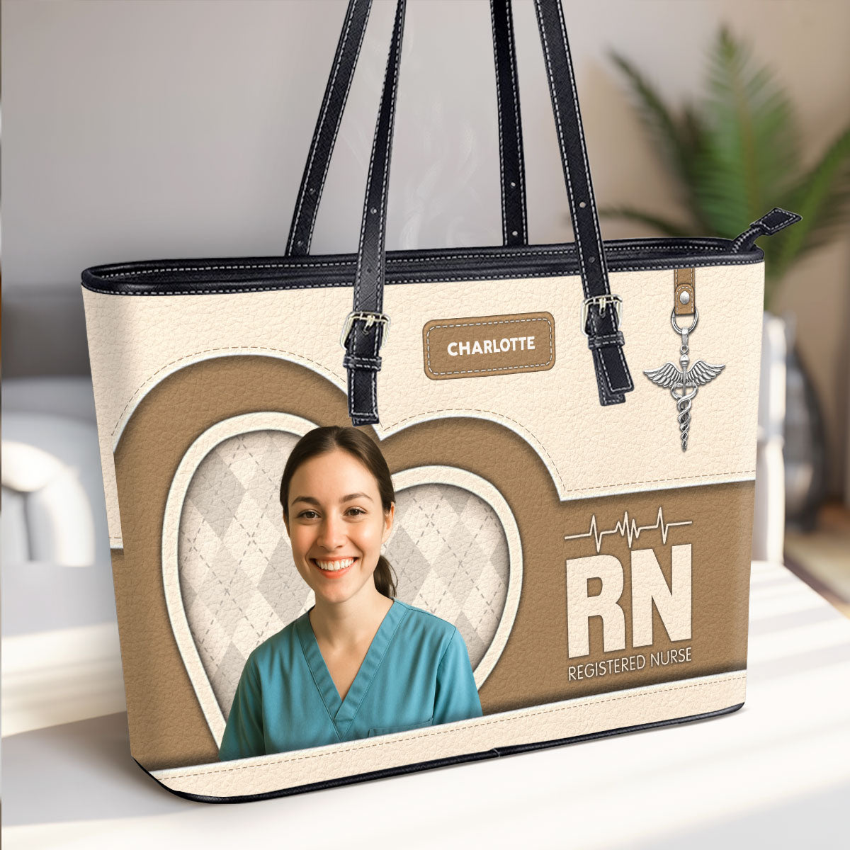 Nurse Basic Style Photo - Personalized Custom Nurse Leather Tote Bag