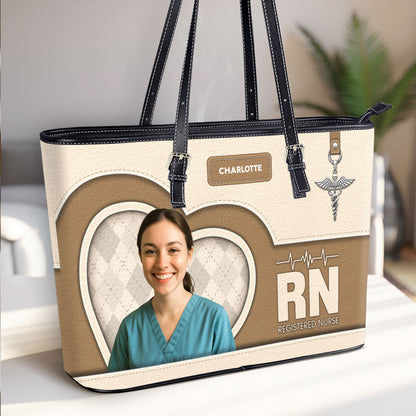 Nurse Basic Style Photo - Personalized Custom Nurse Leather Tote Bag