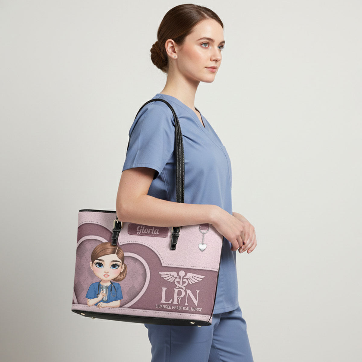 Nurse With Beautiful Heart - Personalized Custom Nurse Leather Tote Bag