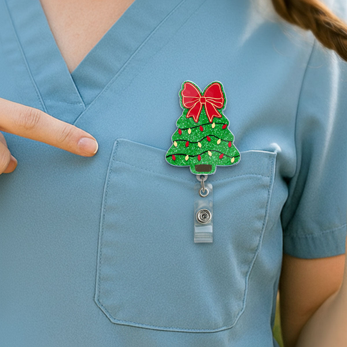 Christmas Tree Bow - Badge Reel for Nurses