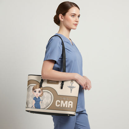 Nurse Basic Style - Personalized Custom Nurse Leather Tote Bag
