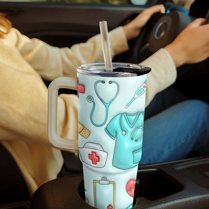 Nurse Puffy - Personalized Nurse 40oz Tumbler With Handle