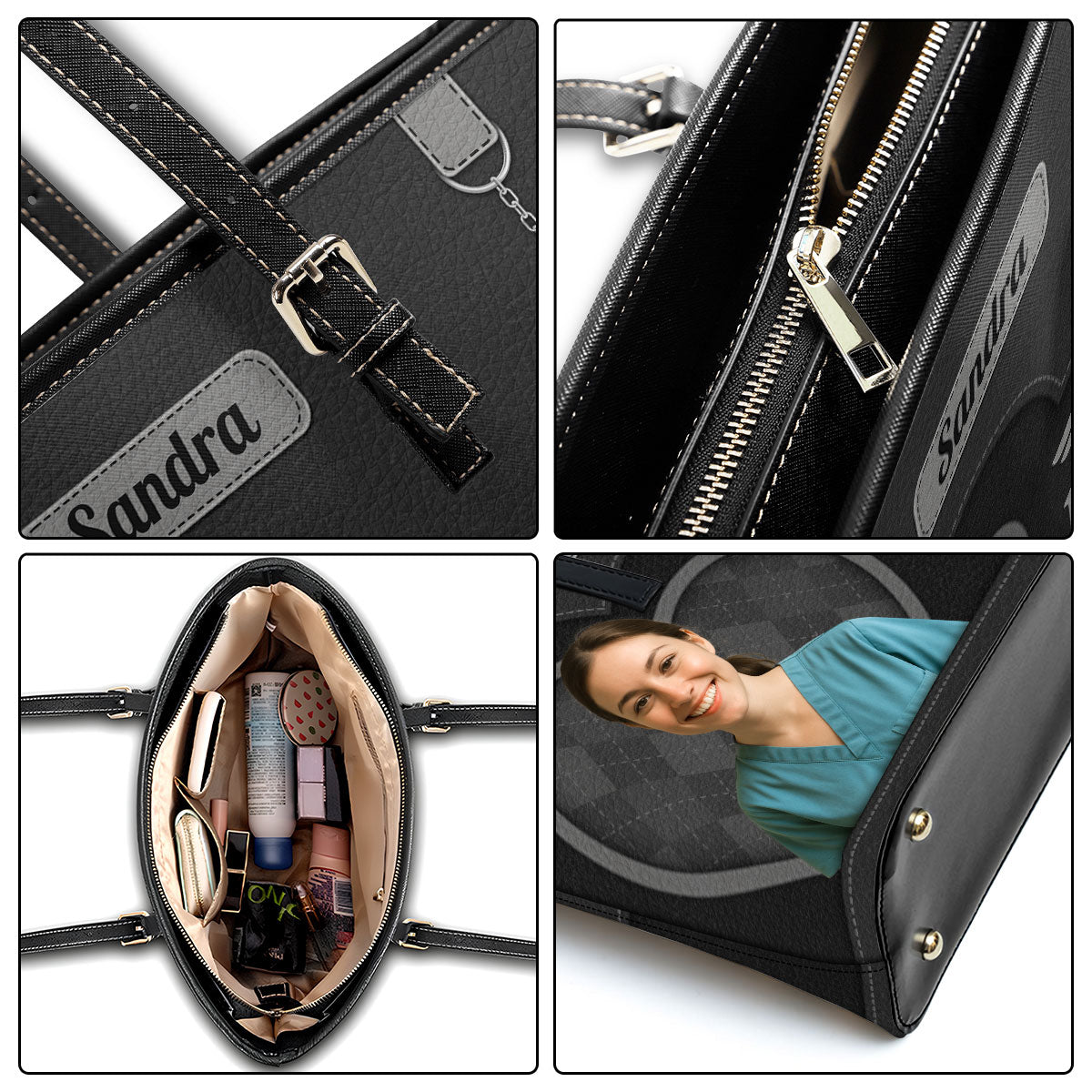Nurse With Beautiful Heart Photo - Personalized Custom Nurse Leather Tote Bag