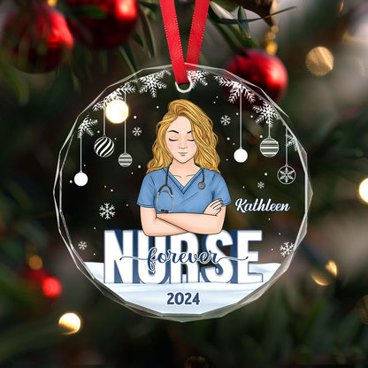 Nurse Forever - Personalized Nurse Circle Glass Ornament