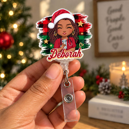 Cozy Holiday With Nurse - Personalized Nurse Badge Reel