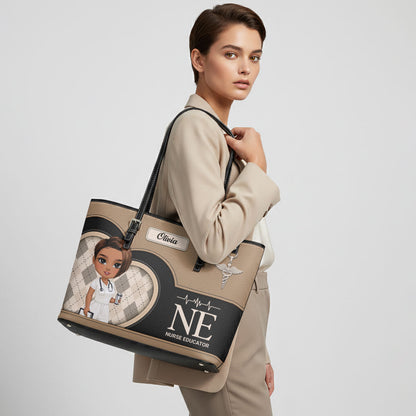 Glowing Nurse Style - Personalized Custom Nurse Leather Tote Bag