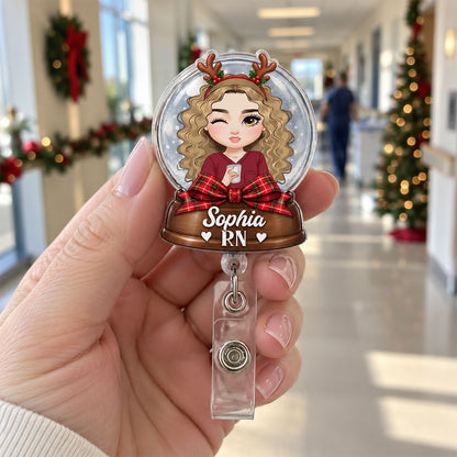 Snow Globe Nurse - Personalized Nurse Badge Reel