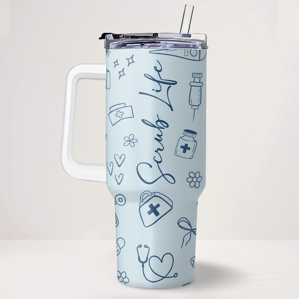 Pastel Scrub - Personalized Nurse 40oz Tumbler With Handle