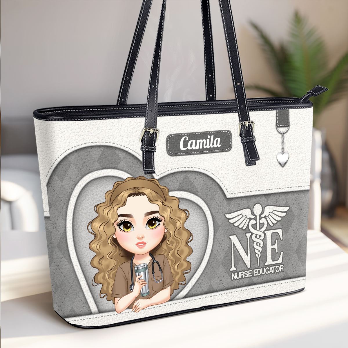 Nurse Plaid Heart - Personalized Custom Nurse Leather Tote Bag