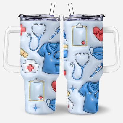 Nurse Puffy - Personalized Nurse 40oz Tumbler With Handle
