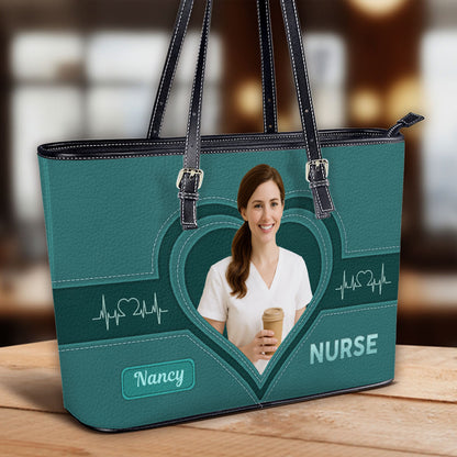 The Scrub Life Photo - Personalized Custom Nurse Leather Tote Bag