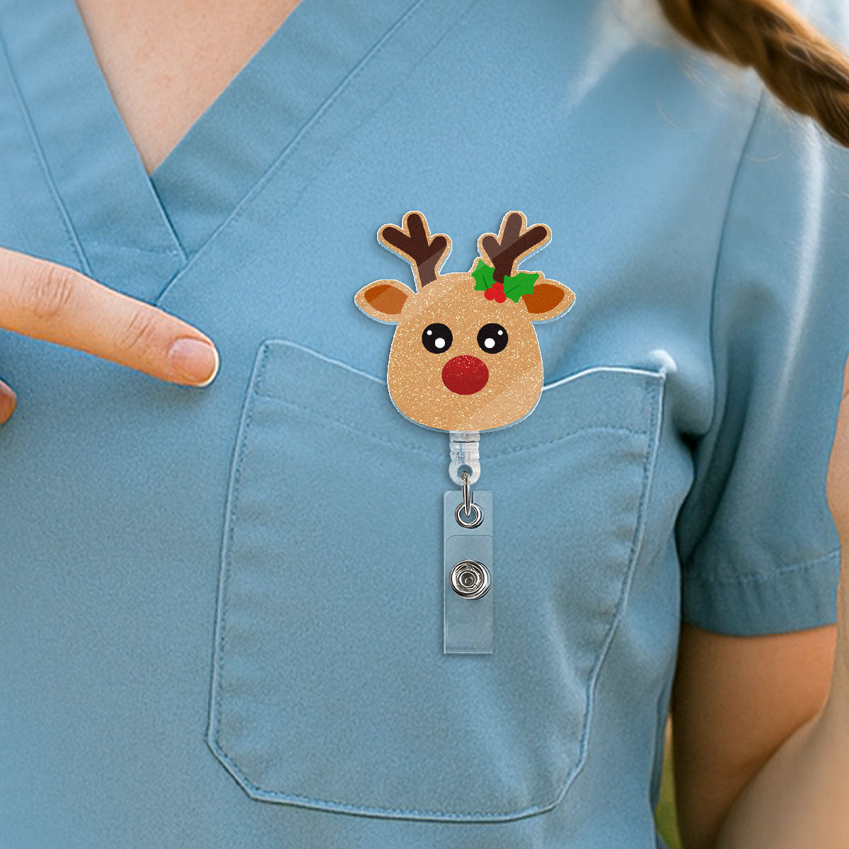 Christmas Reindeer - Badge Reel for Nurses