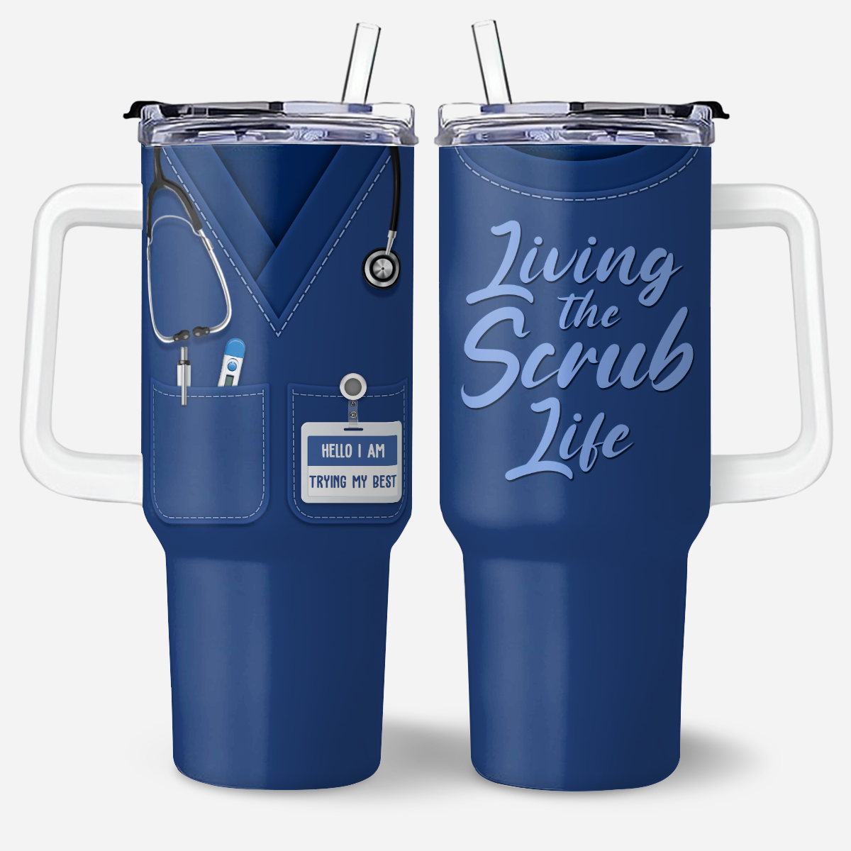 Living Scrub Life - Personalized Nurse 40oz Tumbler With Handle