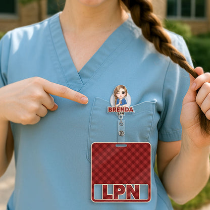 Nurse Red Plaid - Personalized Nurse Badge Reel & Buddy Set