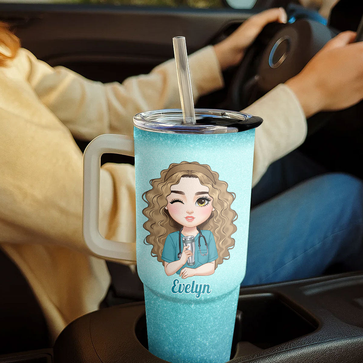 Glitter Nurse With Love - Personalized Nurse 40oz Tumbler With Handle