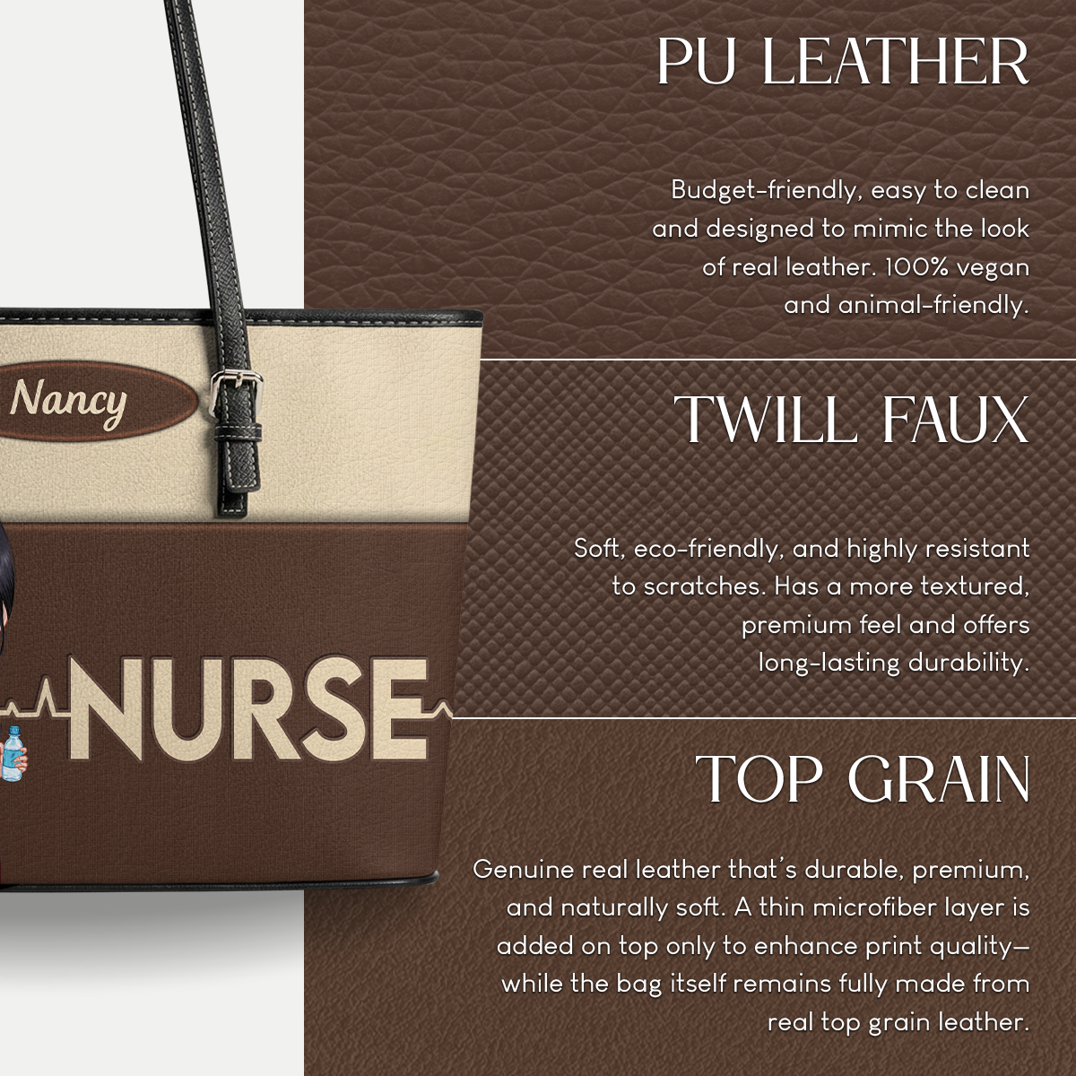 Nurse Minimal - Personalized Custom Nurse Leather Tote Bag