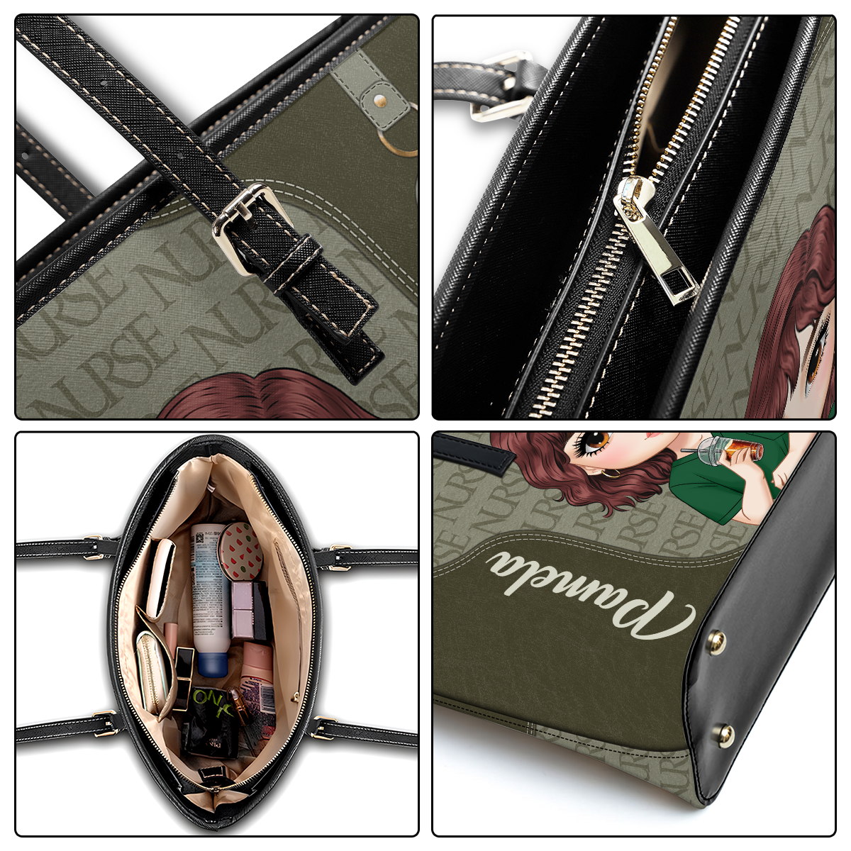 Monogram Classic Style - Personalized Custom Nurse Leather Tote Bag
