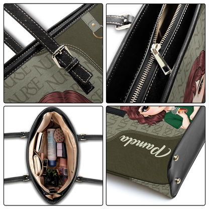 Monogram Classic Style - Personalized Custom Nurse Leather Tote Bag