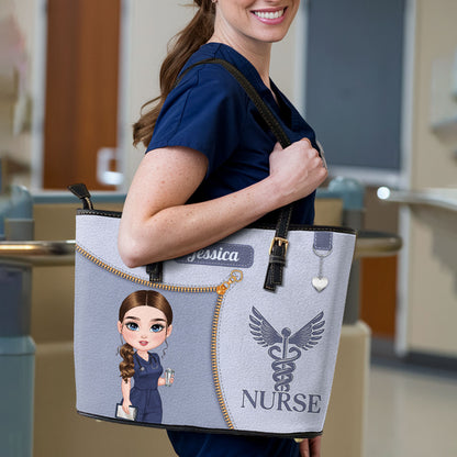 Watercolor Nurse - Personalized Custom Nurse Leather Tote Bag