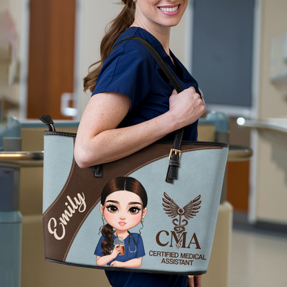 Charming Nurse - Personalized Custom Nurse Leather Tote Bag