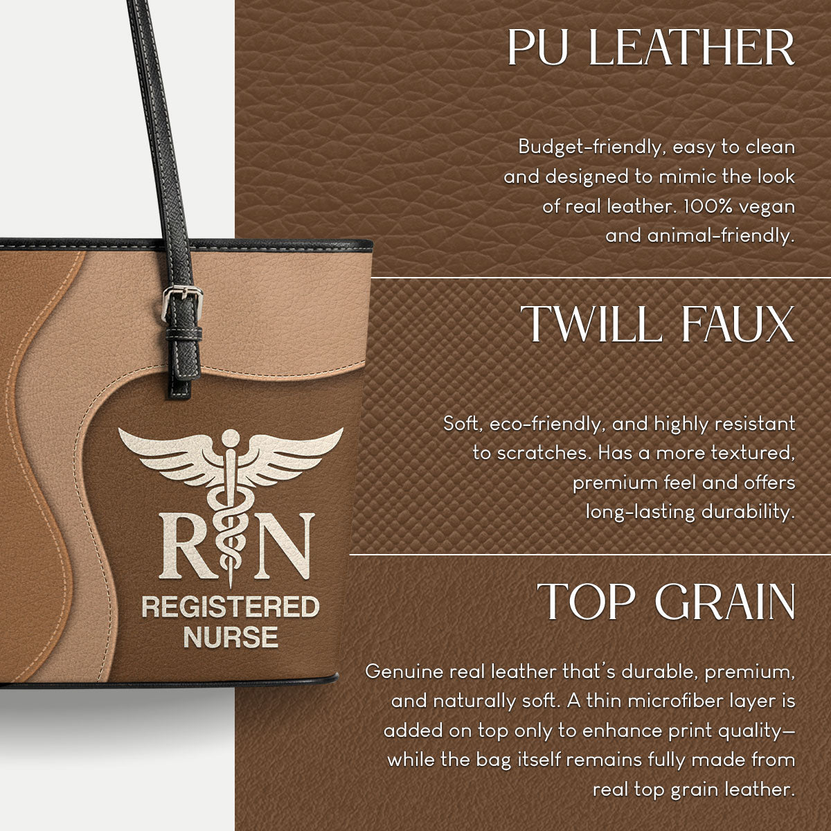 Elegant Nurse Style - Personalized Custom Nurse Leather Tote Bag