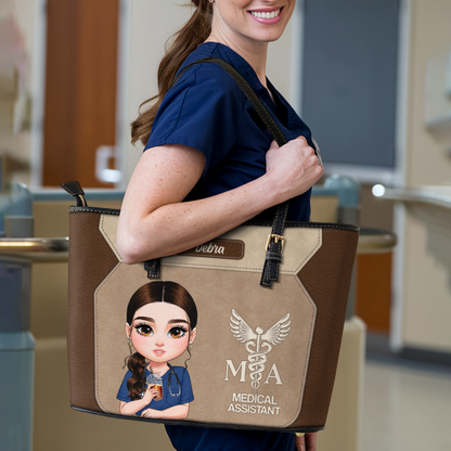 Elegant Nursing Soul - Personalized Custom Nurse Leather Tote Bag
