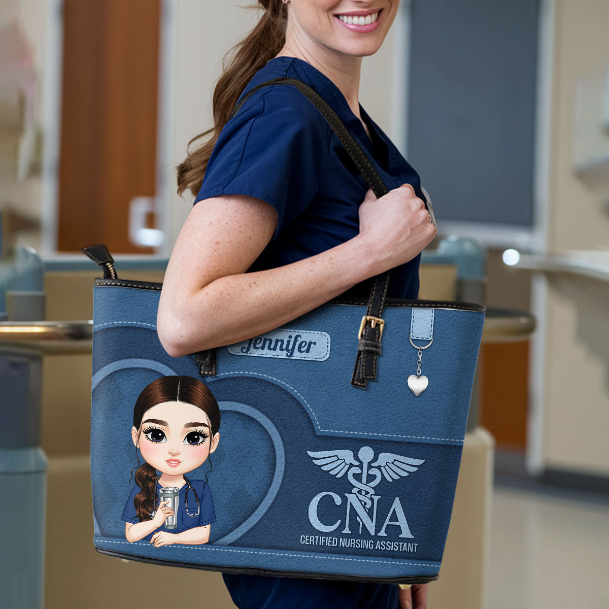 Nurse With Beautiful Heart - Personalized Custom Nurse Leather Tote Bag