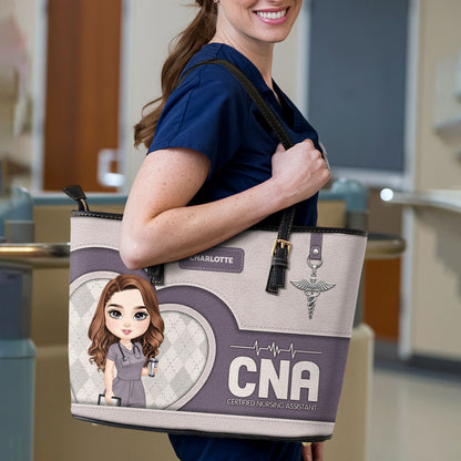 Nurse Basic Style - Personalized Custom Nurse Leather Tote Bag
