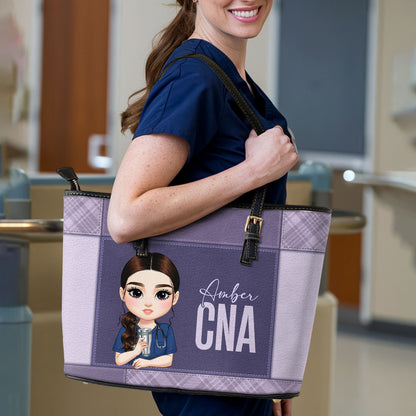 Nurse Crazy Life - Personalized Custom Nurse Leather Tote Bag